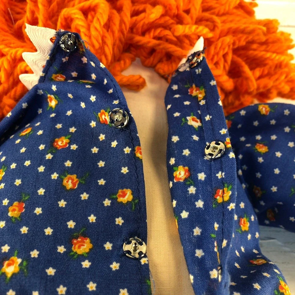 Handmade Raggedy Ann Plush Doll 18 Inch Orange Yarn Hair Blue Floral Dress Heart